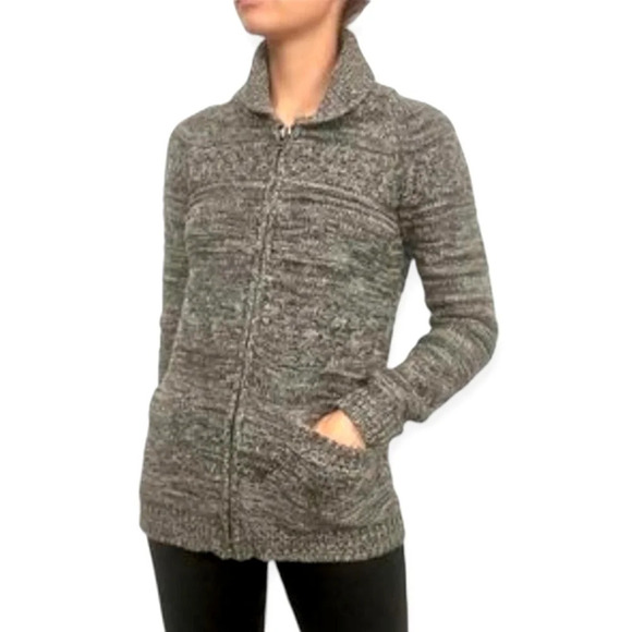 Aritzia TNA Lambswool Cowichan Zip Up Chunky Knit Sweater Heather Gray XXS - Picture 2 of 16